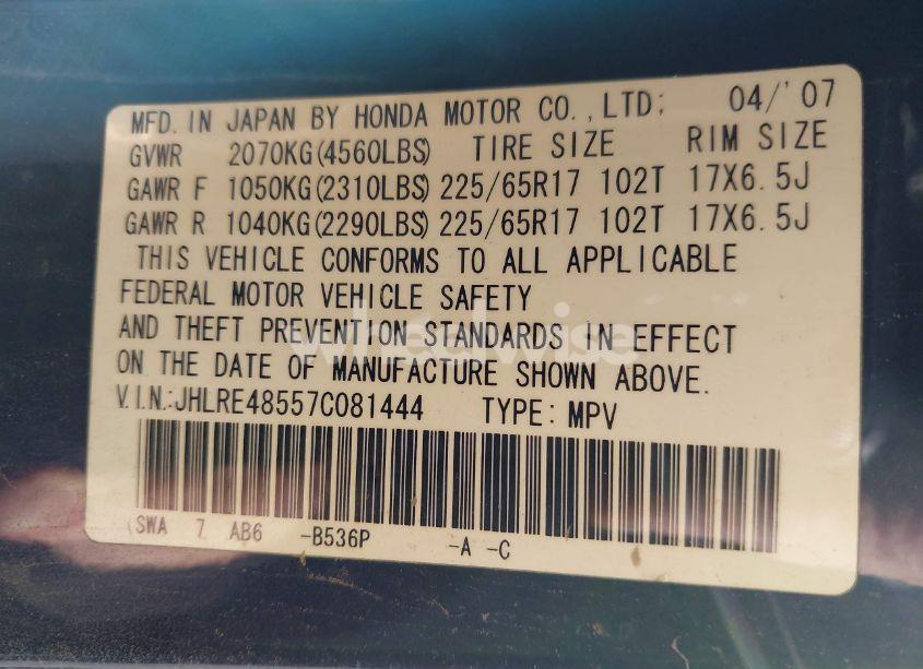 Photo 9 of 2007 Honda Cr-v EX (VIN 5J6RE48527L007549)