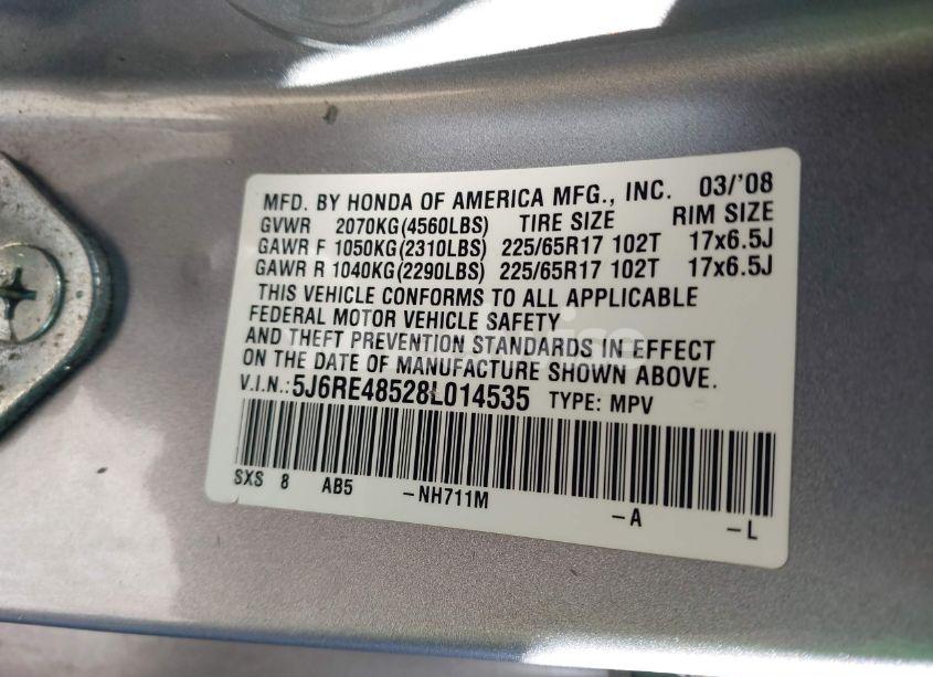 Photo 9 of 2008 Honda Cr-v EX (VIN 5J6RE48528L014535)