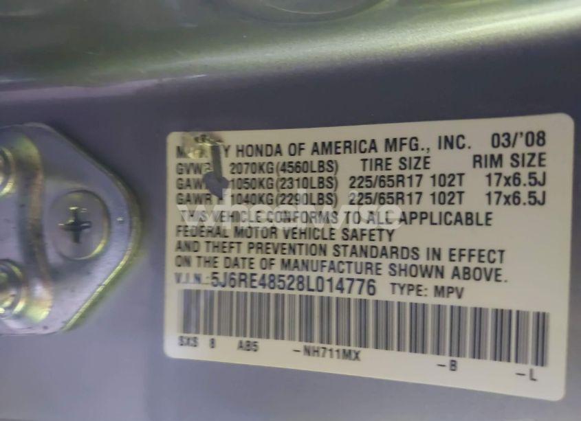 Photo 9 of 2008 Honda Cr-v EX (VIN 5J6RE48528L014776)