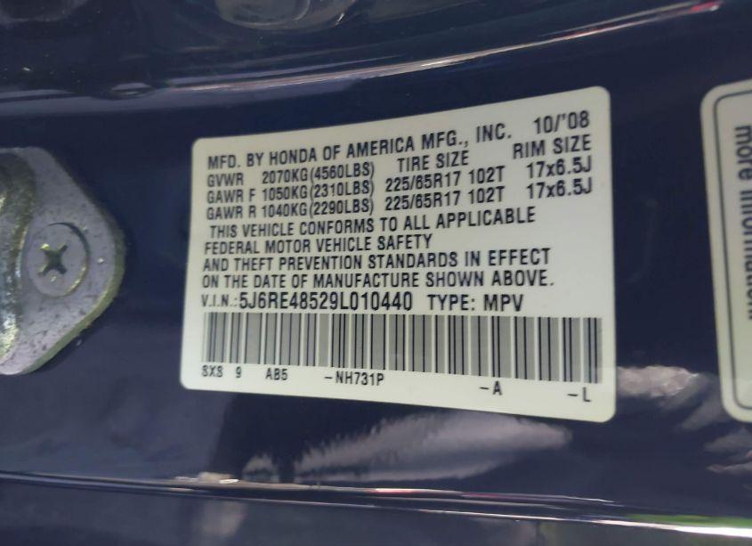 Photo 9 of 2009 Honda Cr-v EX (VIN 5J6RE48529L010440)