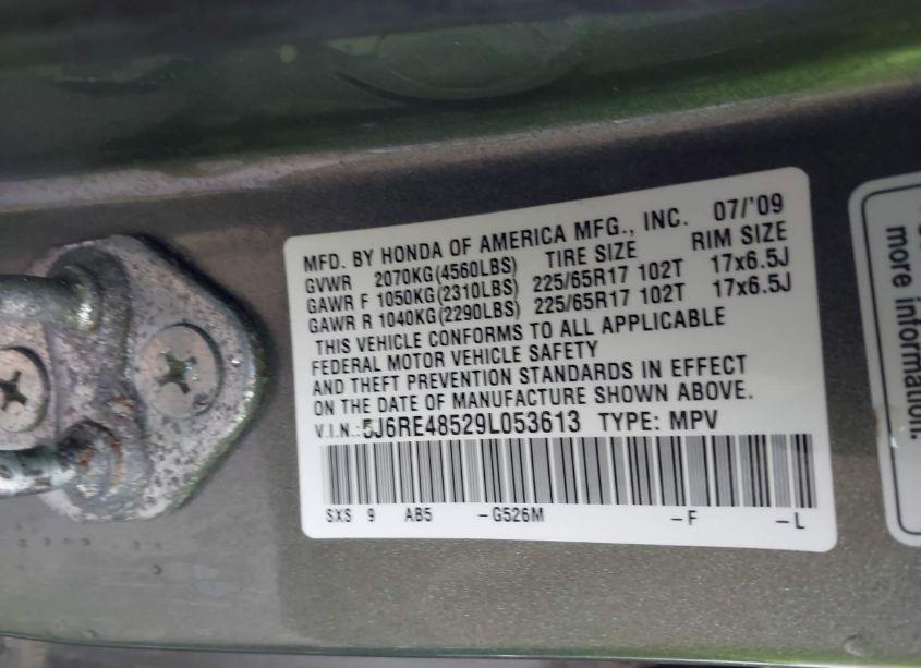 Photo 9 of 2009 Honda Cr-v EX (VIN 5J6RE48529L053613)