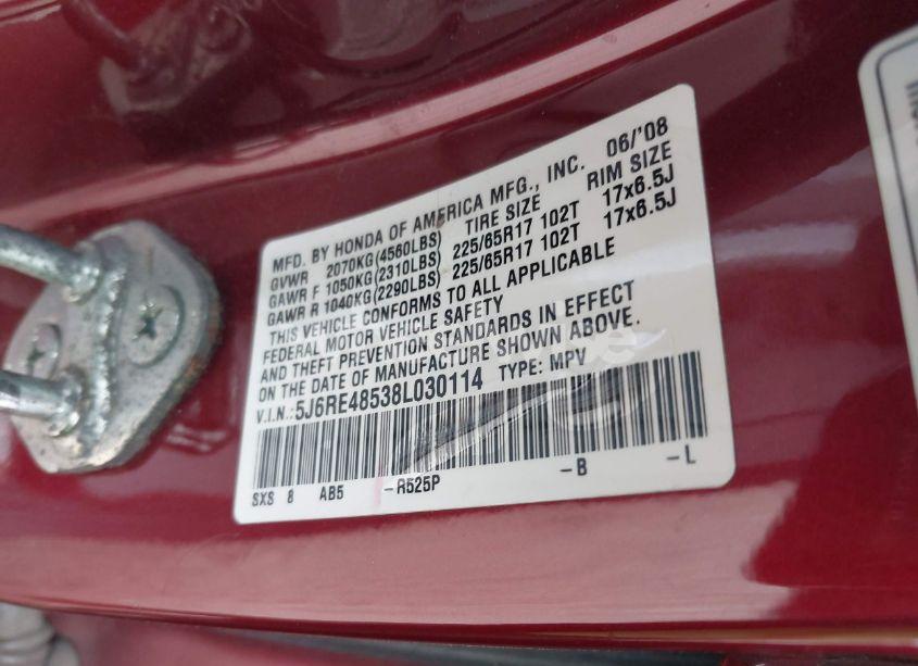 Photo 9 of 2008 Honda Cr-v EX (VIN 5J6RE48538L030114)