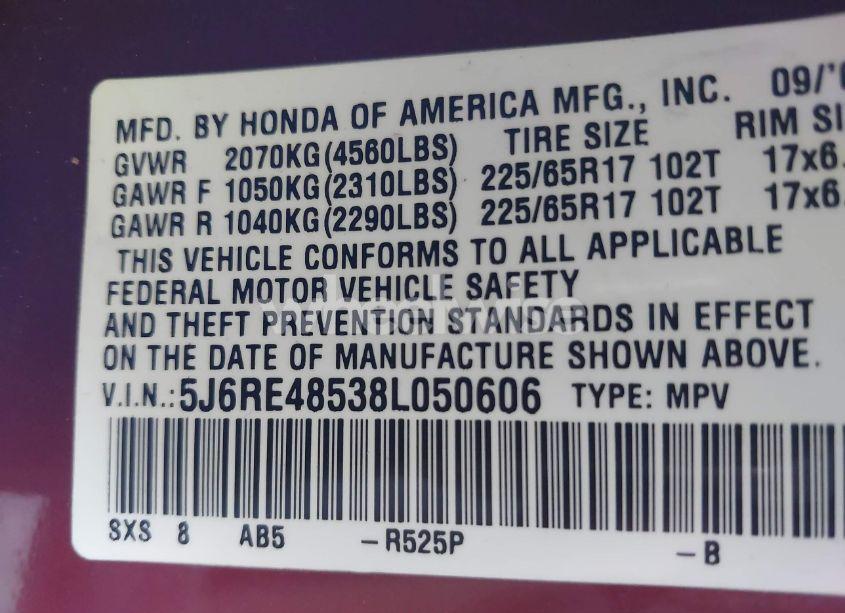 Photo 9 of 2008 Honda Cr-v EX (VIN 5J6RE48538L050606)