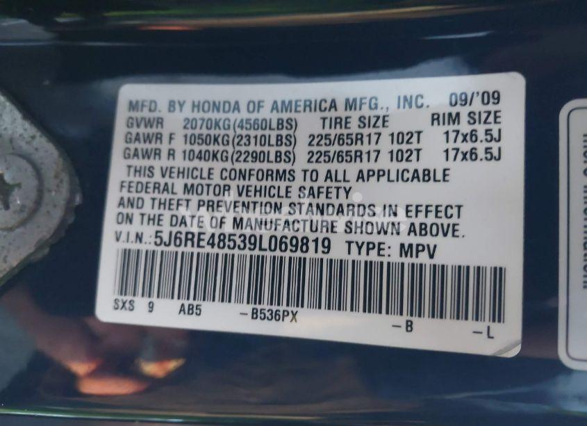 Photo 9 of 2009 Honda Cr-v EX (VIN 5J6RE48539L069819)