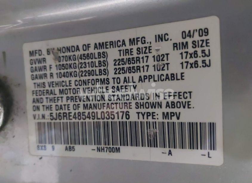 Photo 9 of 2009 Honda Cr-v EX (VIN 5J6RE48549L035176)