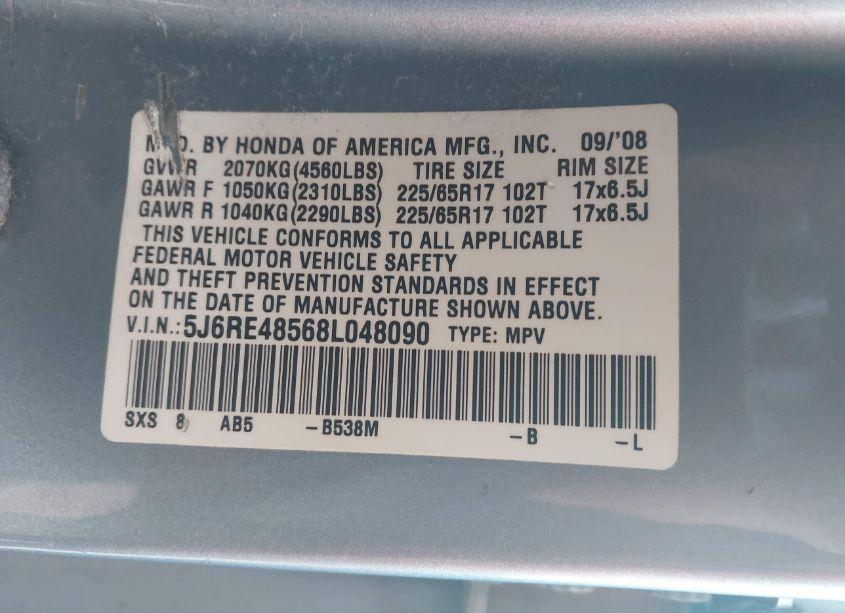 Photo 9 of 2008 Honda Cr-v EX (VIN 5J6RE48568L048090)