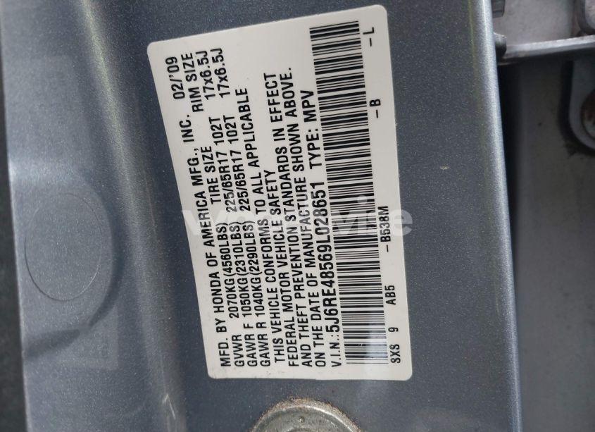 Photo 9 of 2009 Honda Cr-v EX (VIN 5J6RE48569L028651)