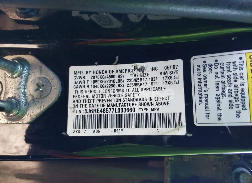 Photo 9 of 2007 Honda Cr-v EX (VIN 5J6RE48577L003660)