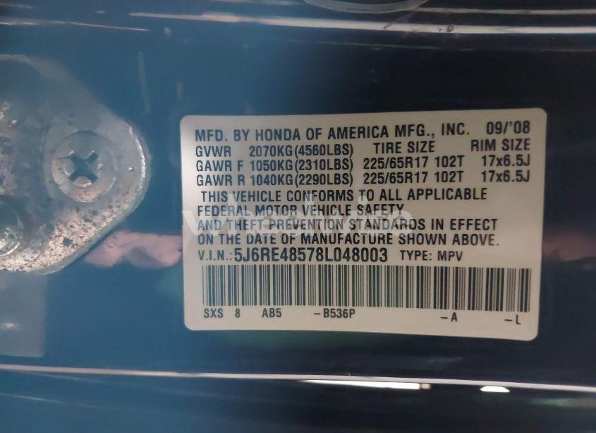 Photo 9 of 2008 Honda Cr-v EX (VIN 5J6RE48578L048003)