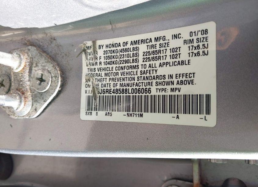 Photo 8 of 2008 Honda Cr-v EX (VIN 5J6RE48588L006066)