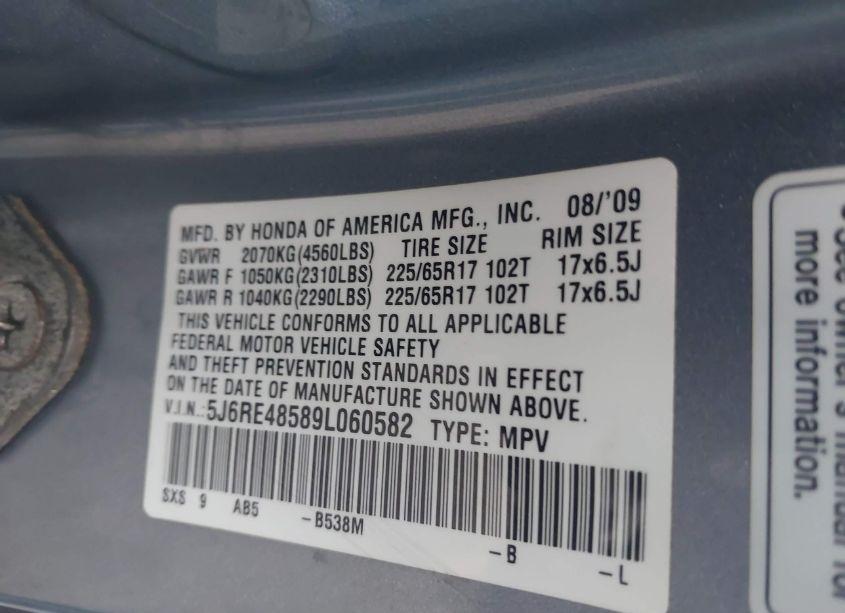 Photo 9 of 2009 Honda Cr-v EX (VIN 5J6RE48589L060582)