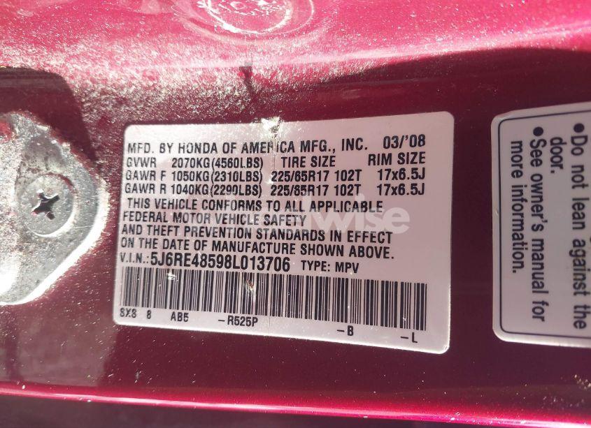 Photo 9 of 2008 Honda Cr-v EX (VIN 5J6RE48598L013706)