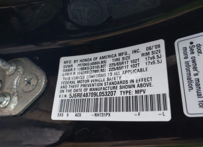 Photo 9 of 2009 Honda Cr-v EX-L (VIN 5J6RE48709L053207)