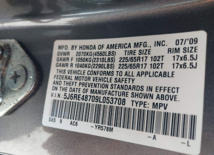 Photo 9 of 2009 Honda Cr-v EX-L (VIN 5J6RE48709L053708)