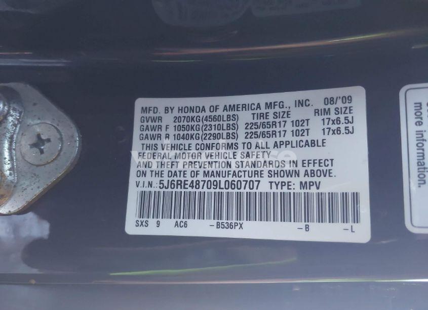 Photo 9 of 2009 Honda Cr-v EX-L (VIN 5J6RE48709L060707)