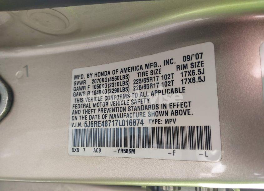 Photo 9 of 2007 Honda Cr-v EX-L (VIN 5J6RE48717L016874)