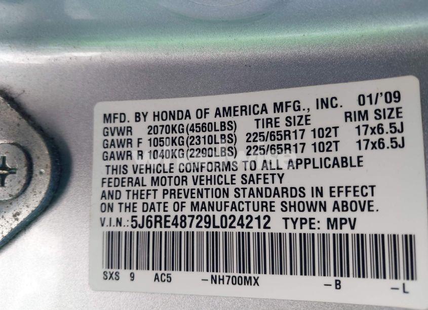Photo 9 of 2009 Honda Cr-v (VIN 5J6RE48729L024212)