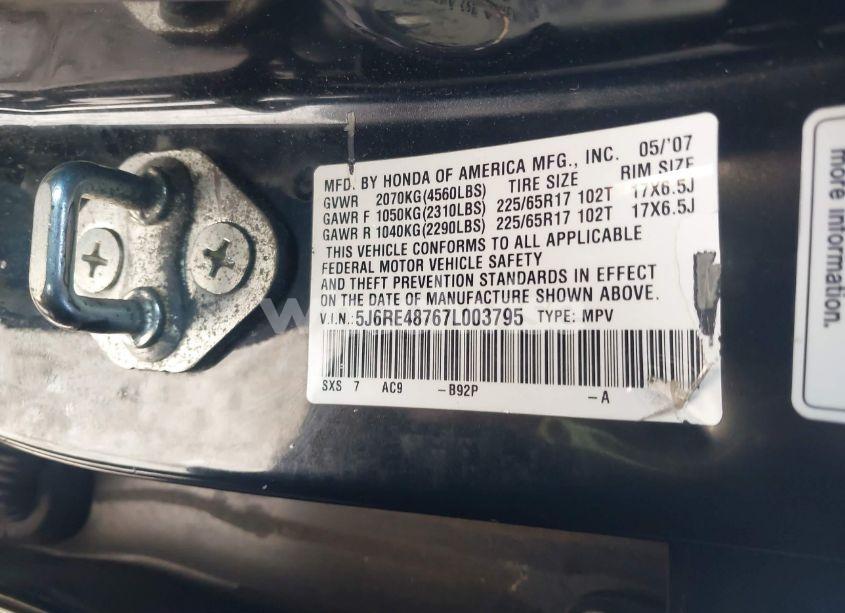 Photo 9 of 2007 Honda Cr-v EX-L (VIN 5J6RE48767L003795)