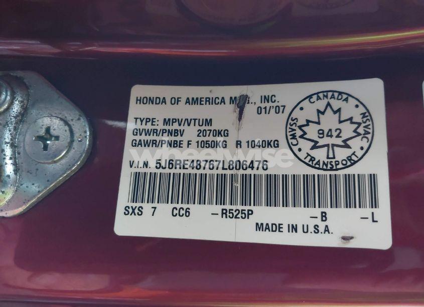 Photo 9 of 2007 Honda Cr-v EX-L (VIN 5J6RE48767L806476)