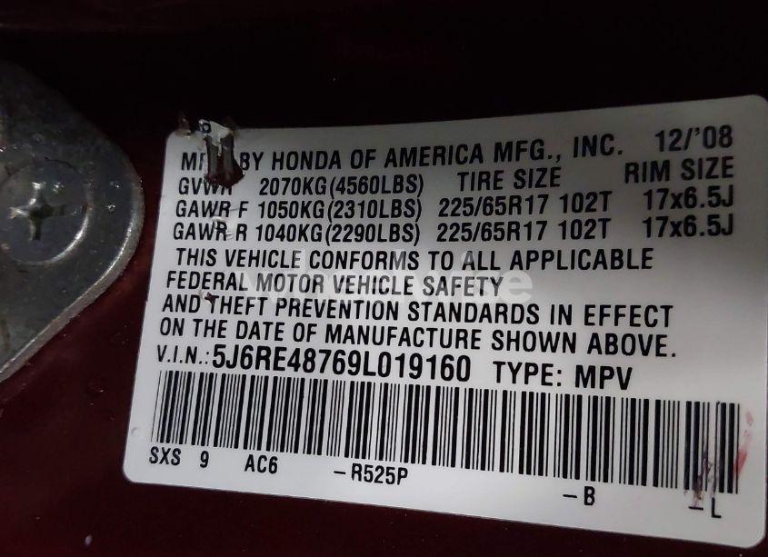 Photo 9 of 2009 Honda Cr-v EX-L (VIN 5J6RE48769L019160)