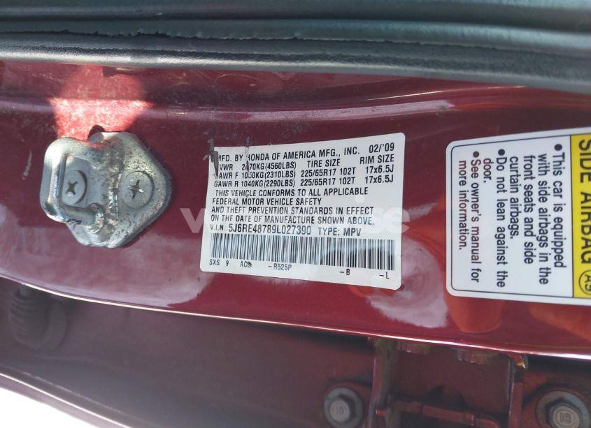 Photo 9 of 2009 Honda Cr-v EX-L (VIN 5J6RE48789L027390)