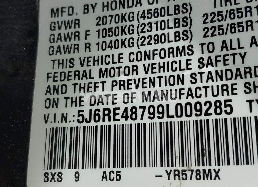 Photo 9 of 2009 Honda Cr-v EX-L (VIN 5J6RE48799L009285)