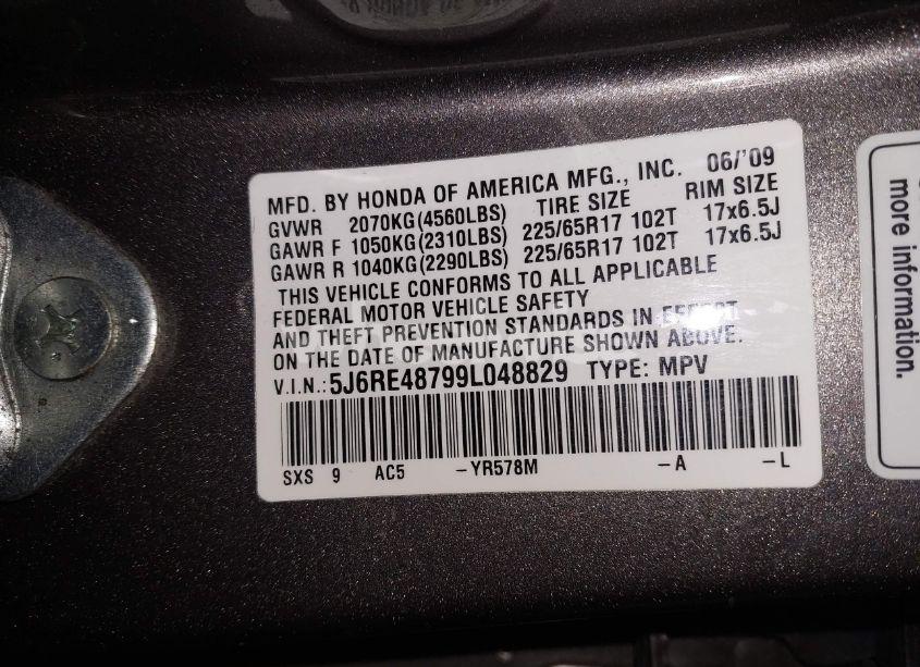 Photo 7 of 2009 Honda Cr-v EX-L (VIN 5J6RE48799L048829)