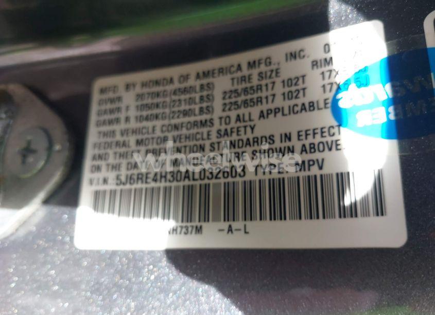 Photo 9 of 2010 Honda Cr-v LX (VIN 5J6RE4H30AL032603)