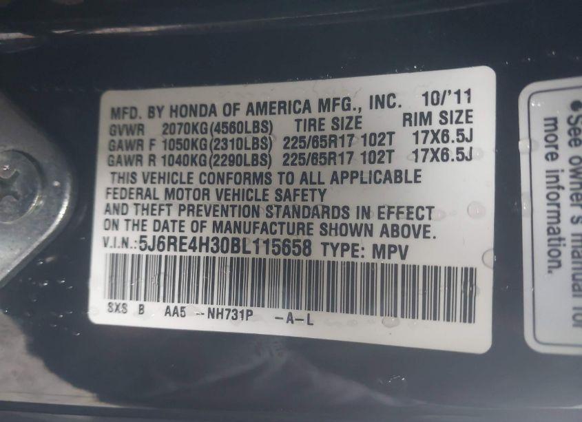 Photo 9 of 2011 Honda Cr-v LX (VIN 5J6RE4H30BL115658)
