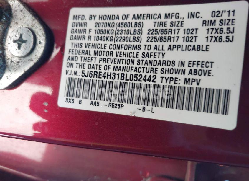 Photo 9 of 2011 Honda Cr-v LX (VIN 5J6RE4H31BL052442)