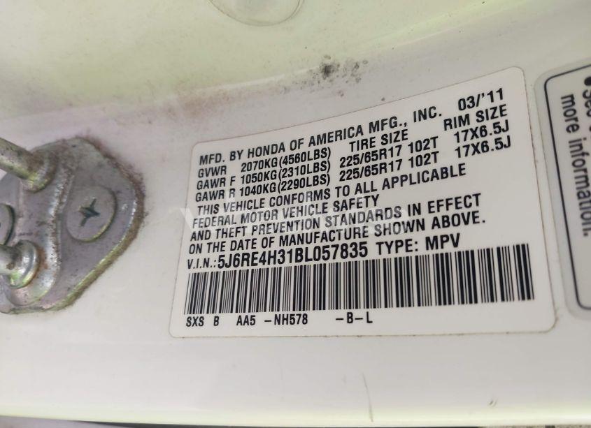 Photo 9 of 2011 Honda Cr-v LX (VIN 5J6RE4H31BL057835)