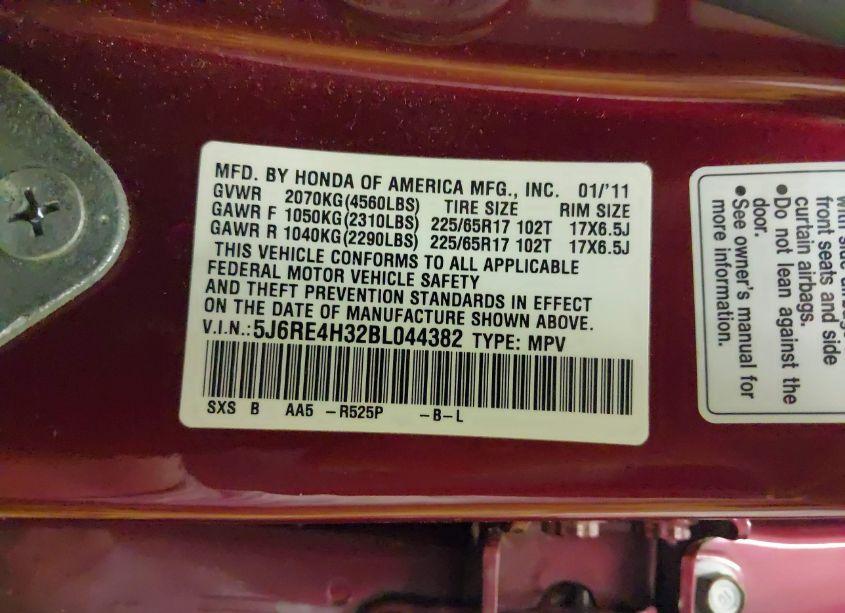 Photo 9 of 2011 Honda Cr-v LX (VIN 5J6RE4H32BL044382)