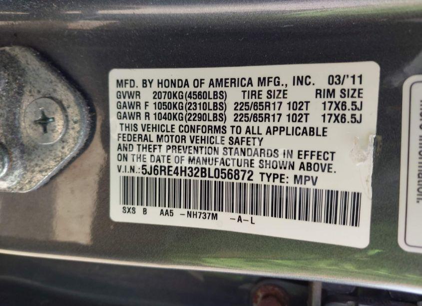 Photo 9 of 2011 Honda Cr-v LX (VIN 5J6RE4H32BL056872)