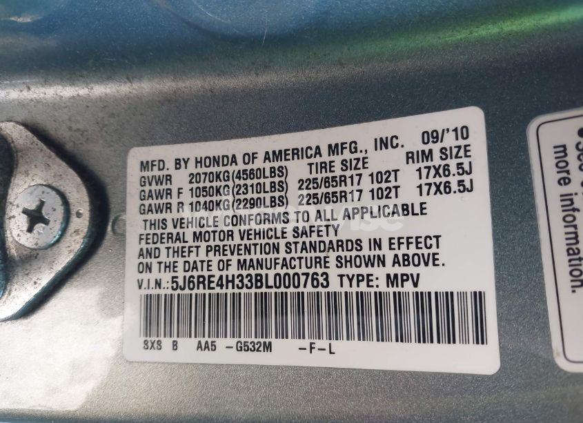 Photo 9 of 2011 Honda Cr-v LX (VIN 5J6RE4H33BL000763)