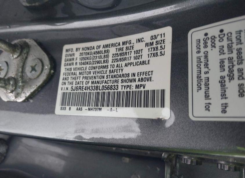 Photo 9 of 2011 Honda Cr-v LX (VIN 5J6RE4H33BL056833)
