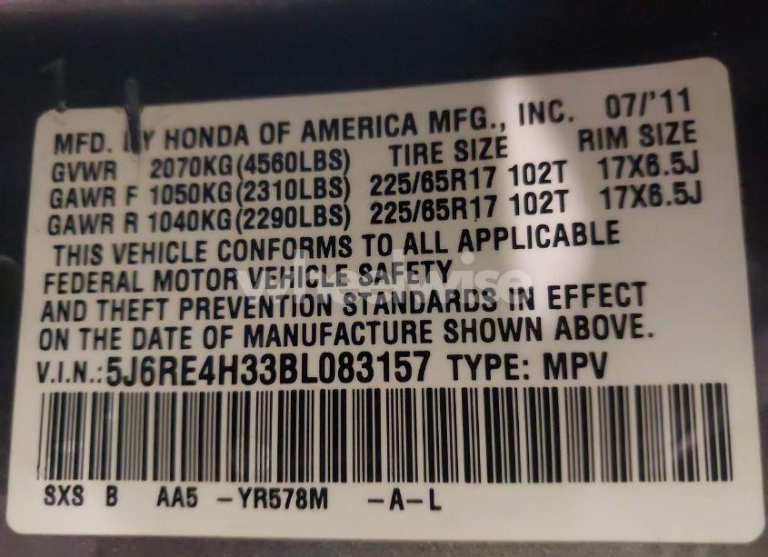 Photo 9 of 2011 Honda Cr-v LX (VIN 5J6RE4H33BL083157)