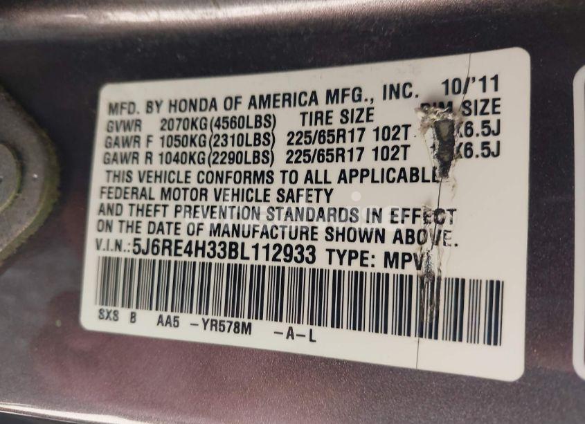 Photo 9 of 2011 Honda Cr-v LX (VIN 5J6RE4H33BL112933)