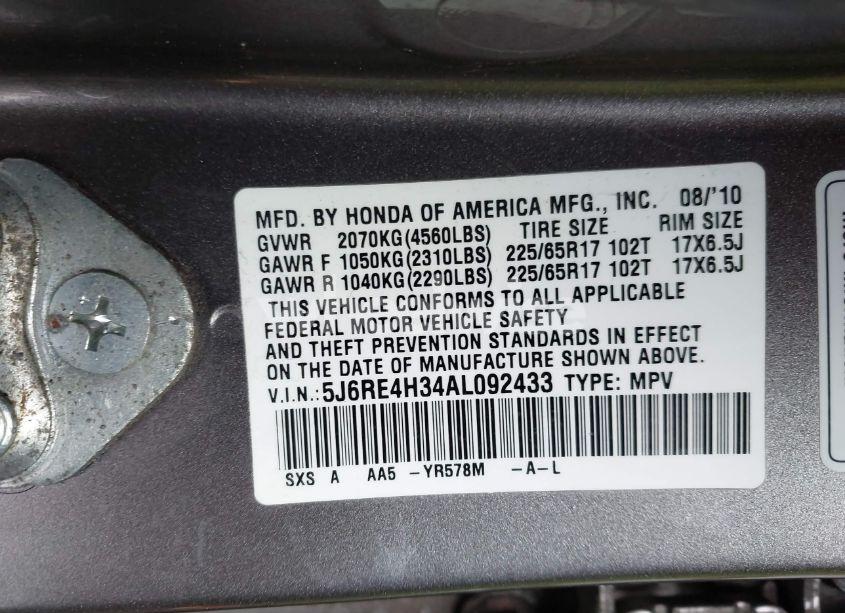 Photo 9 of 2010 Honda Cr-v LX (VIN 5J6RE4H34AL092433)