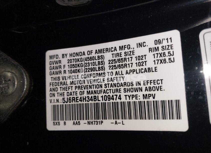 Photo 9 of 2011 Honda Cr-v LX (VIN 5J6RE4H34BL109474)