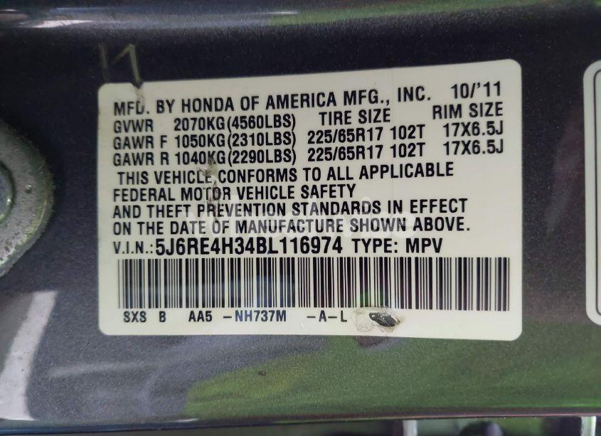 Photo 9 of 2011 Honda Cr-v LX (VIN 5J6RE4H34BL116974)