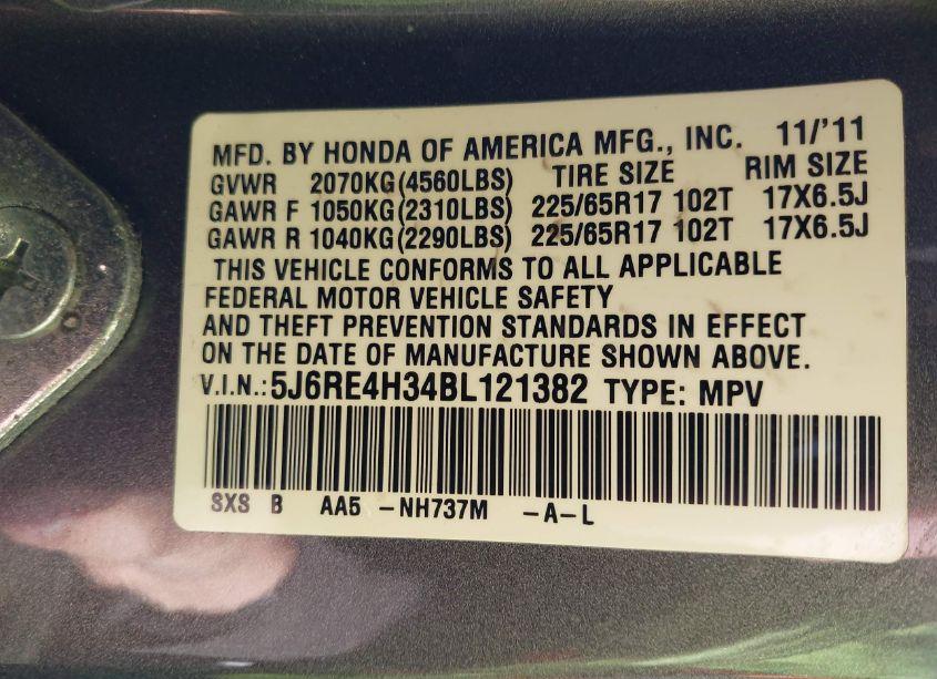 Photo 9 of 2011 Honda Cr-v LX (VIN 5J6RE4H34BL121382)