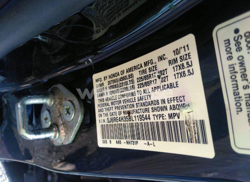 Photo 9 of 2011 Honda Cr-v LX (VIN 5J6RE4H35BL119544)