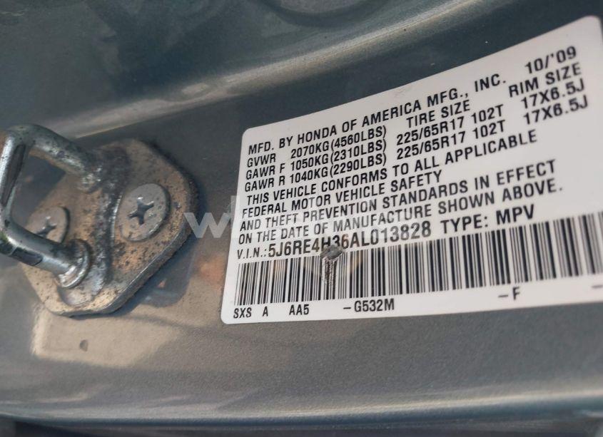 Photo 9 of 2010 Honda Cr-v LX (VIN 5J6RE4H36AL013828)