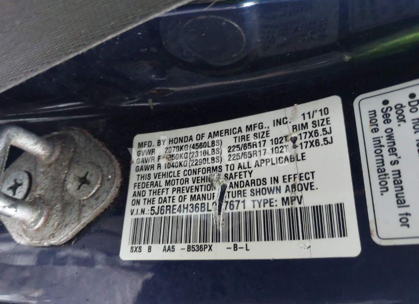 Photo 9 of 2011 Honda Cr-v LX (VIN 5J6RE4H36BL017671)