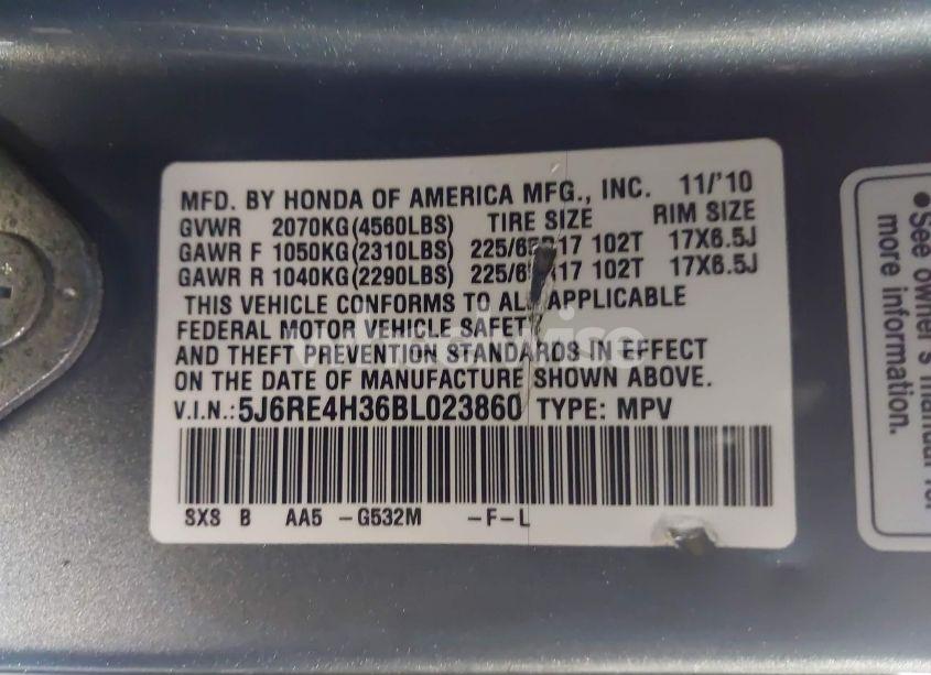 Photo 9 of 2011 Honda Cr-v LX (VIN 5J6RE4H36BL023860)