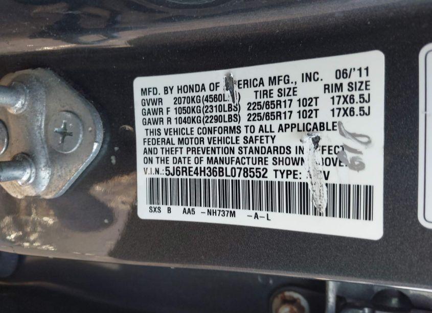 Photo 9 of 2011 Honda Cr-v LX (VIN 5J6RE4H36BL078552)