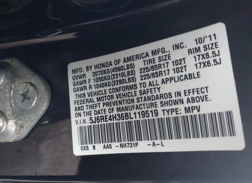 Photo 9 of 2011 Honda Cr-v LX (VIN 5J6RE4H36BL119519)