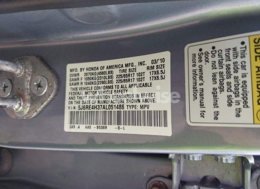 Photo 9 of 2010 Honda Cr-v LX (VIN 5J6RE4H37AL051486)