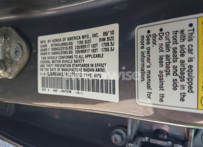 Photo 9 of 2010 Honda Cr-v LX (VIN 5J6RE4H37AL079112)