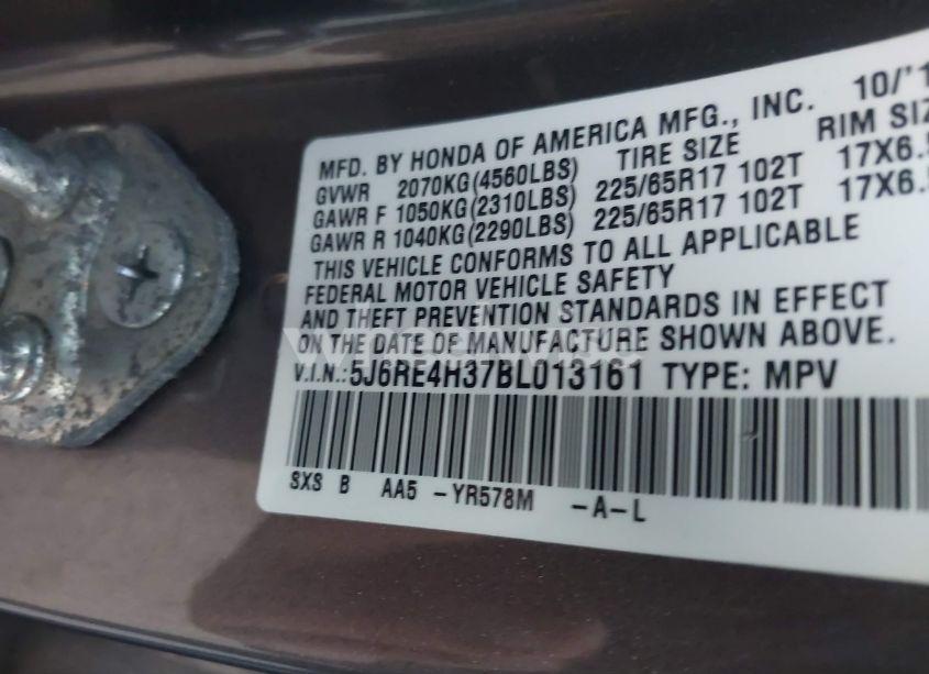 Photo 9 of 2011 Honda Cr-v LX (VIN 5J6RE4H37BL013161)